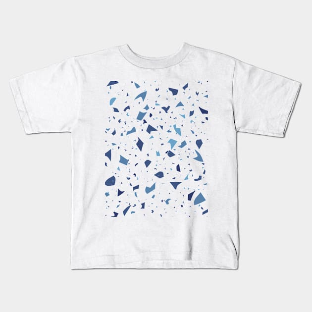 Terrazzo Pattern White Blue Kids T-Shirt by ArunikaPrints